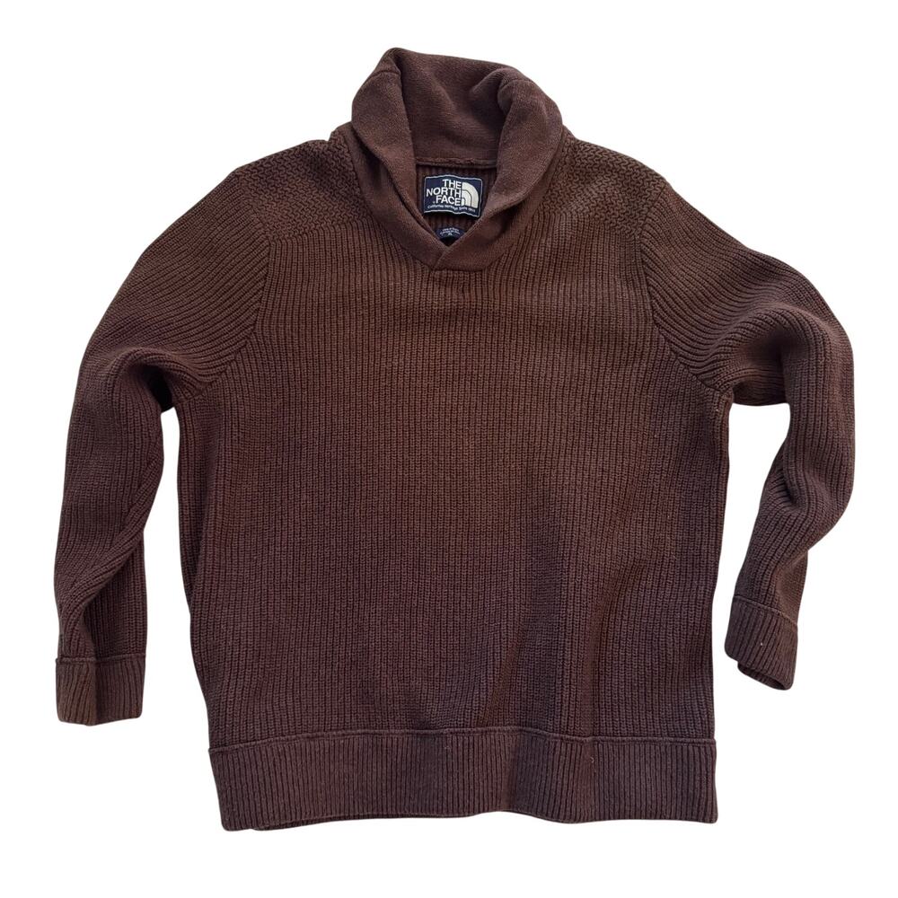 Vintage 1990's The North Face Shawl Neck Fisherman Knit Sweater Men's XL Brown